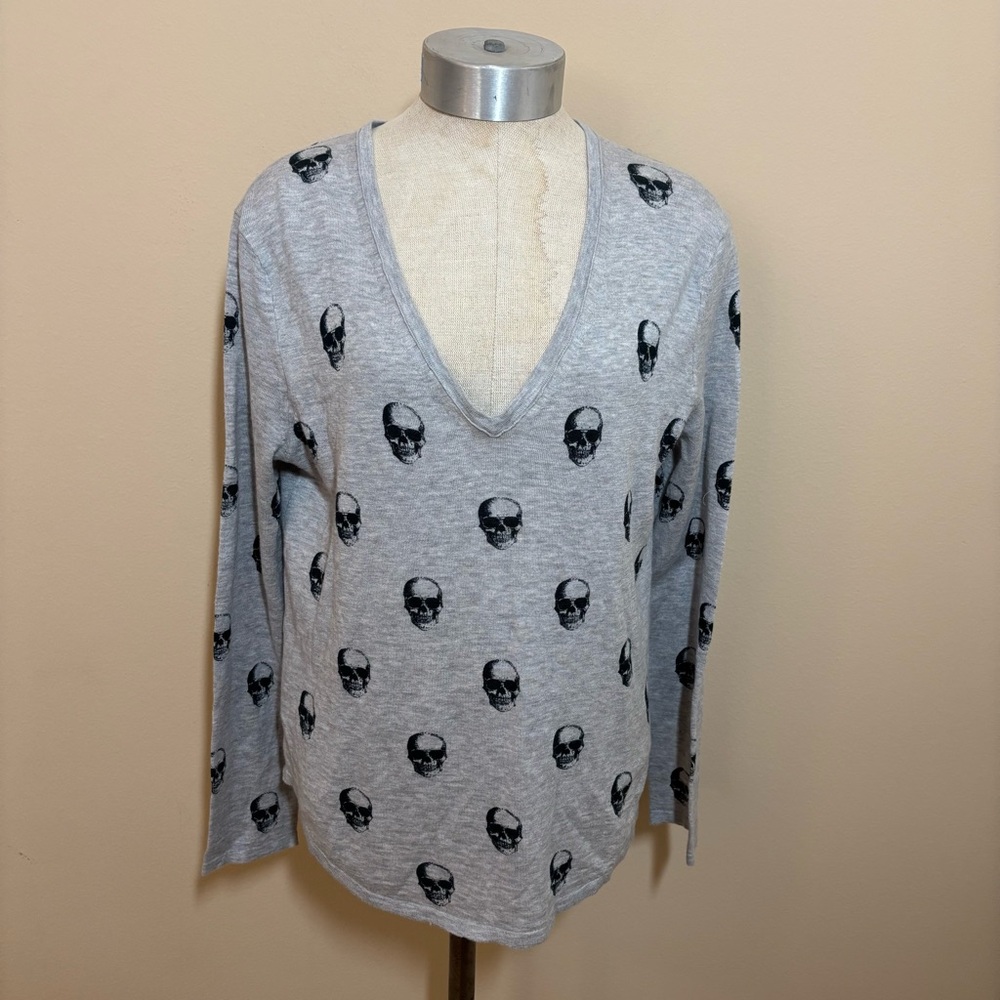 Skull cashmere aya 100% cotton v neck knit long sleeve top sweater